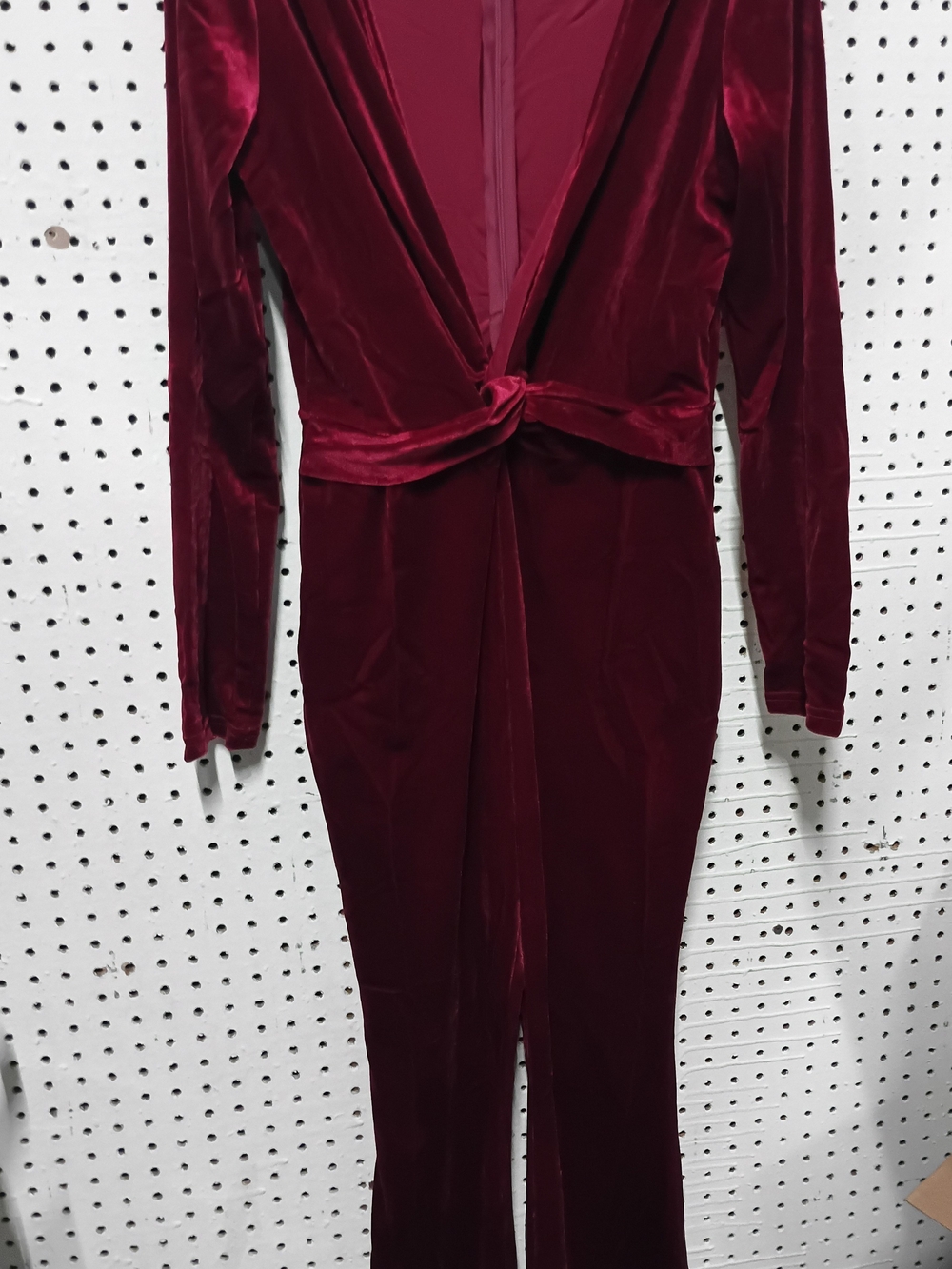 Women's Velvet Twist-Front Jumpsuit in Deep Burgundy